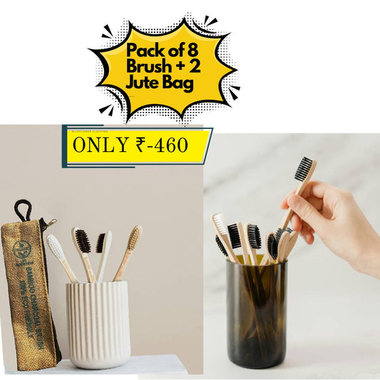 Life Protection 100% Organic Bamboo Toothbrush For adults with Charcoal Bristle Soft Toothbush (8 pieces )