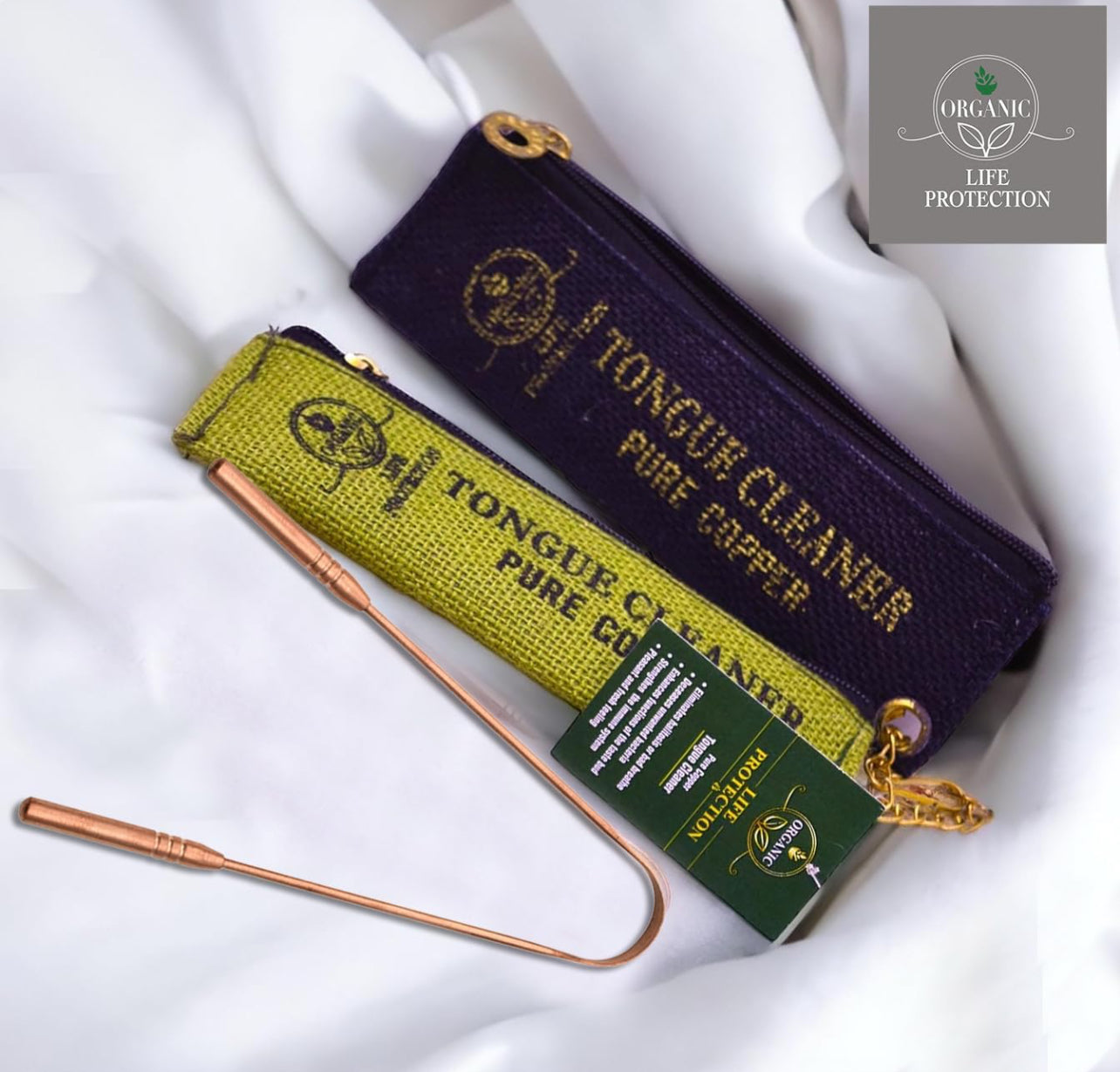 100% Copper Tongue Cleaner in Zipper Bag, Oral Care,(Green) Life Protection