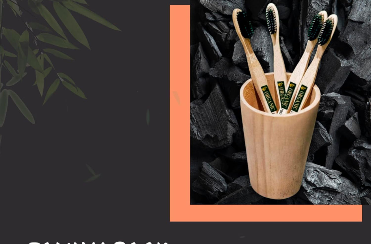 Bamboo Toothbrush in Zipper Bag with Charcoal Bristles Life Protection (4 pieces)