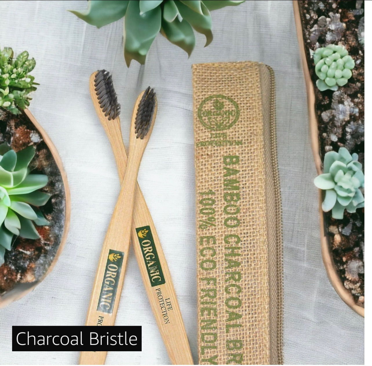 Life Protection 100% Organic Bamboo Toothbrush For adults with Charcoal Bristle Soft Toothbush (8 pieces )