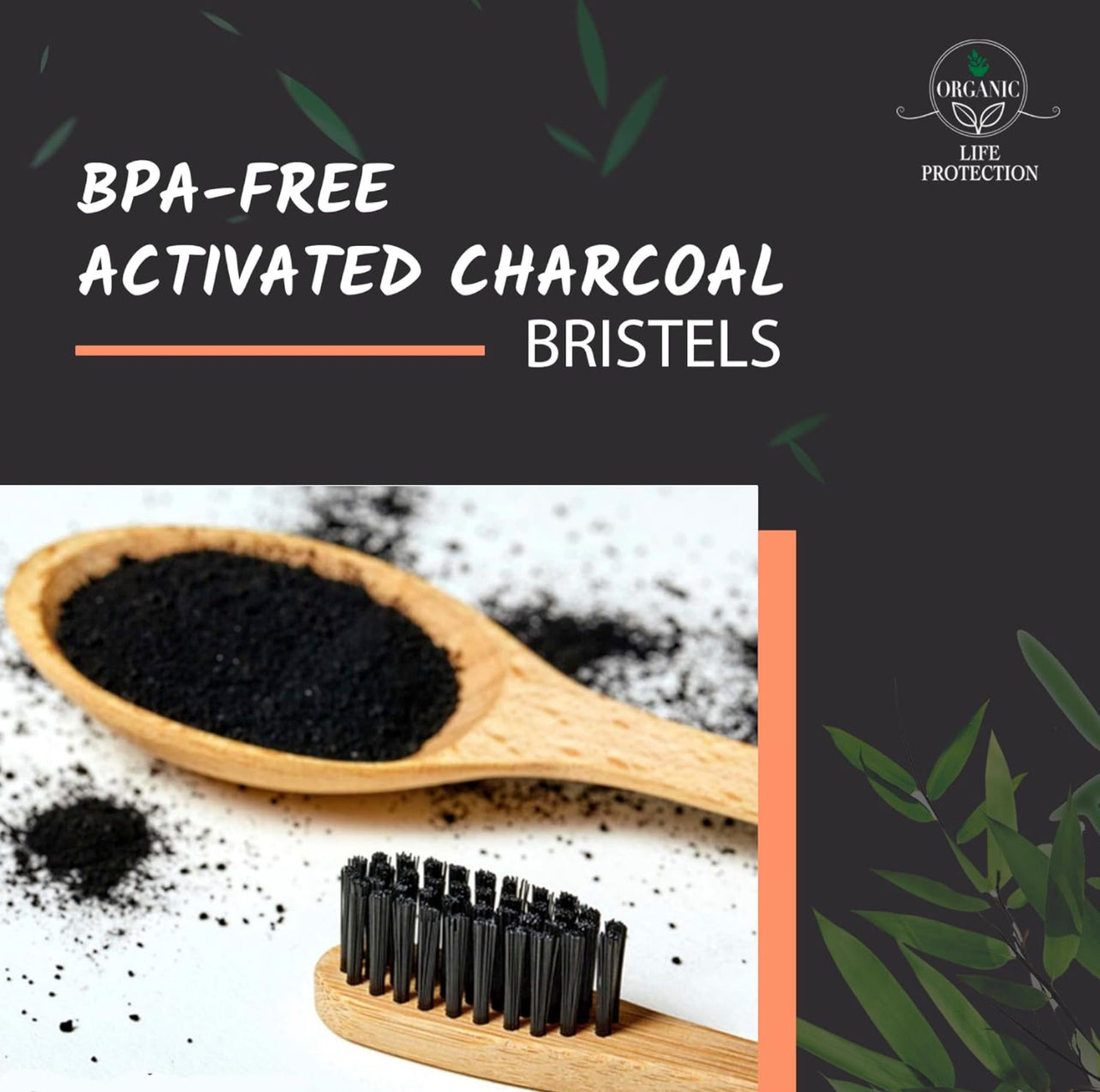 Bamboo Toothbrush in Zipper Bag with Charcoal Bristles Life Protection (4 pieces)