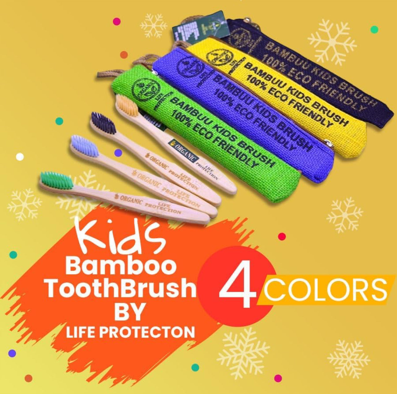 Colourful Kids Bamboo Toothbrushes with Soft Bristles made by Organic Life Protection (combo pack of 4 and 8)
